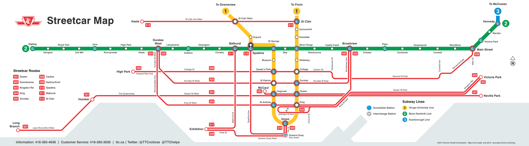 TTC transit and streetcar map in Toronto
